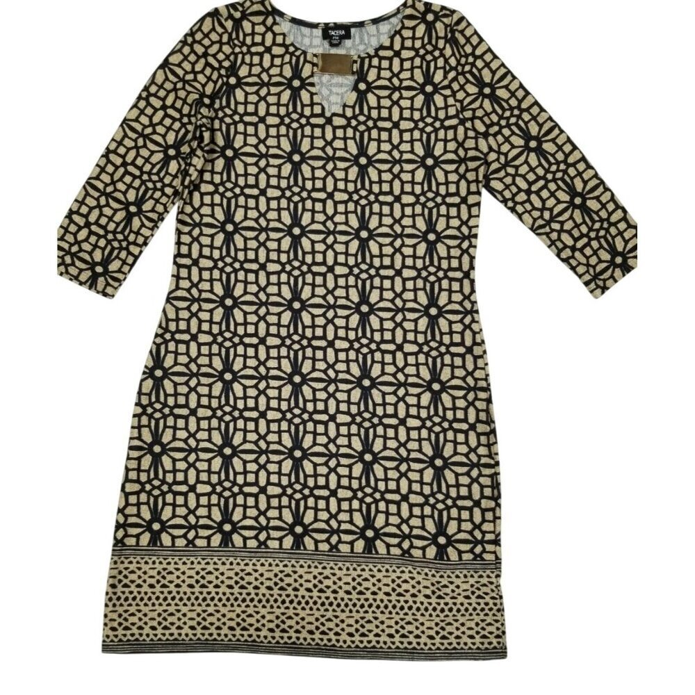 Tacera Womens Geometric Print Dress Keyhole Accent P/M‎ Petite Workwear Office